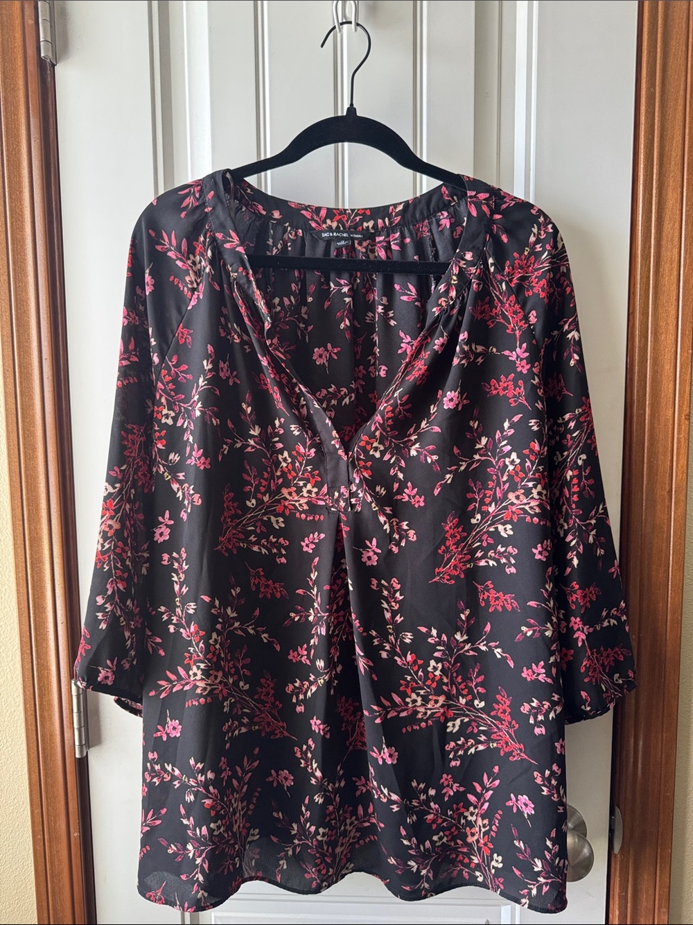 Zac & Rachel Black Blouse with Pink Floral Print